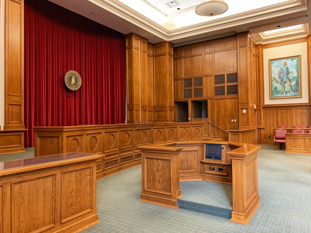 Architectural photography of trial court interior view
