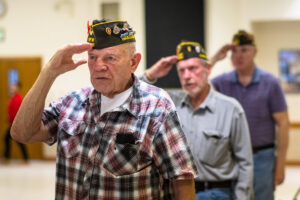 Veterans from foreign wars get together for a monthly meeting.
