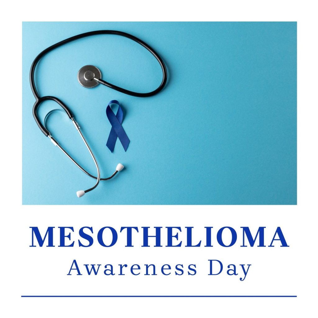 Mesothelioma Awareness Day blue ribbon with a stethoscope