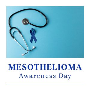 Mesothelioma Awareness Day blue ribbon with a stethoscope